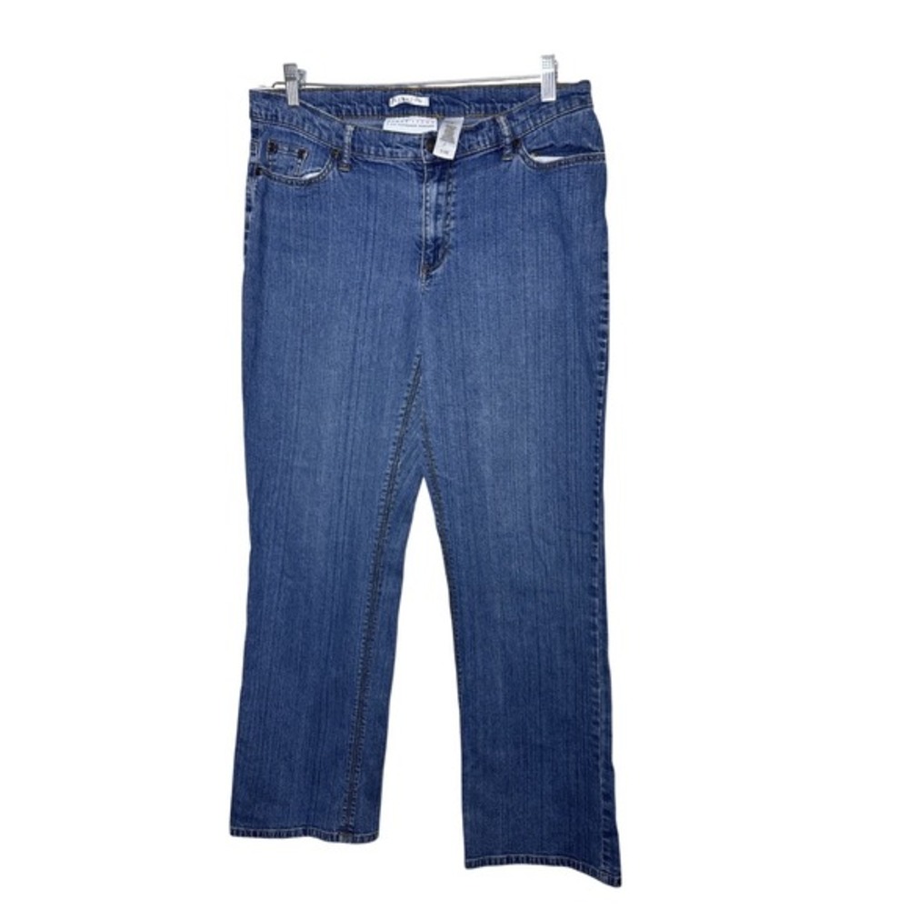 First Issue Liz Claiborne Blue‎ Floral Embroidered Straight Leg Jeans Size 14